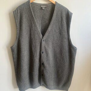 Eddie Bauer Mens Sweater Vest XXXL Gray Ribbed Knit Made in Japan Grandpa VTG